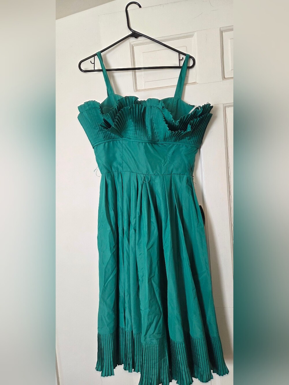 Teal Pleated Ruffle Midi Dress - Women